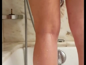 My girlfriend 23 year old fingering her pussy in bath - spying her scrubbing her tight pussy and ass