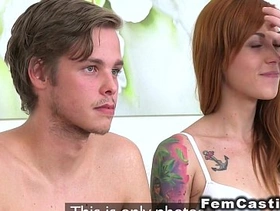 Bf bangs inked redhead in casting with female agent