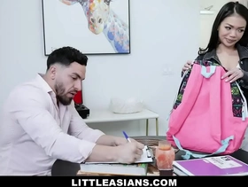 Little asian teen fucks her tutor after seducing him