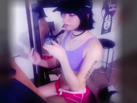 Cute tattooed Asian andro co-ed Yoshi dancing in track shorts hairy armpits and samsung hat