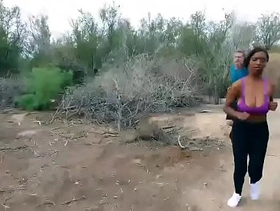 Busty ebony jogging girl fucks a strangers huge cock