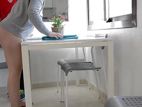 Hot couple fucking in the kitchen while playing on it iv