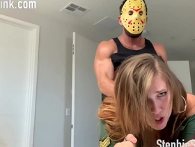 Jason costume roleplay and bondage