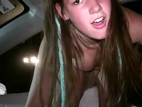 Facial cum on a young blonde teen girl face in public gang bang dogging orgy