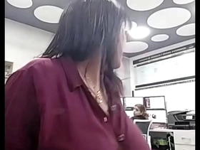 Ebony office woman pissing at work and cleaning after her mess